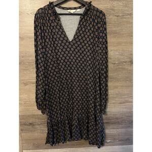 Boden Womens V Neck Sz 16 Dress Sunflower Geometric Tiered Stretch Flare Sleeve